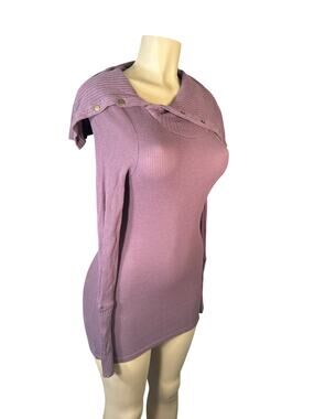 Women M Anthropologie Pure + Good Waffle Thermal Rib Purple Shirt Top Snap Neck